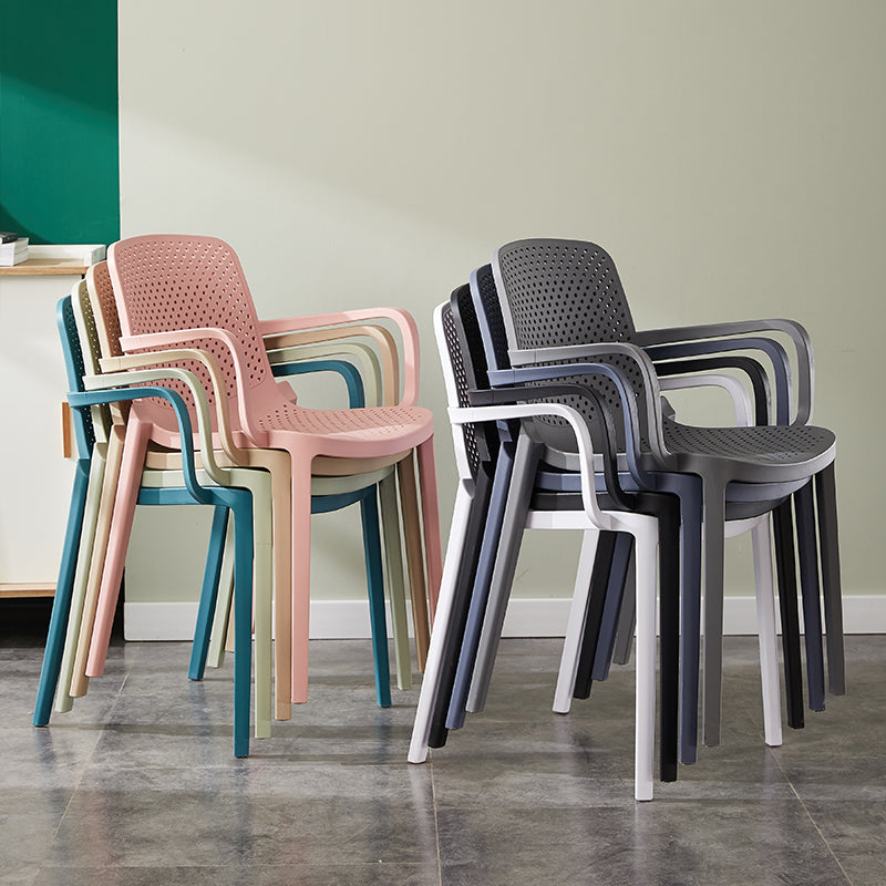 Sillas de comedor de plástico escandinavo, sillones apilables con respaldo sólido (juego de 4)