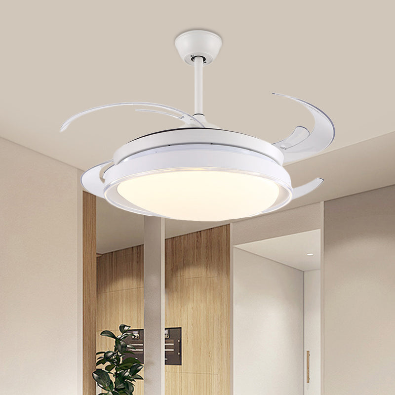 Lámpara de ventilador colgante de círculo contemporáneo LED acrílico Semi Flush Luz de techo en blanco con 4 cuchillas, 48 ​​"de ancho
