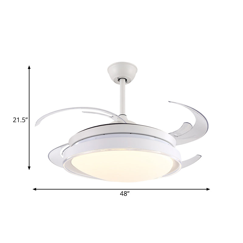 Lámpara de ventilador colgante de círculo contemporáneo LED acrílico Semi Flush Luz de techo en blanco con 4 cuchillas, 48 ​​"de ancho