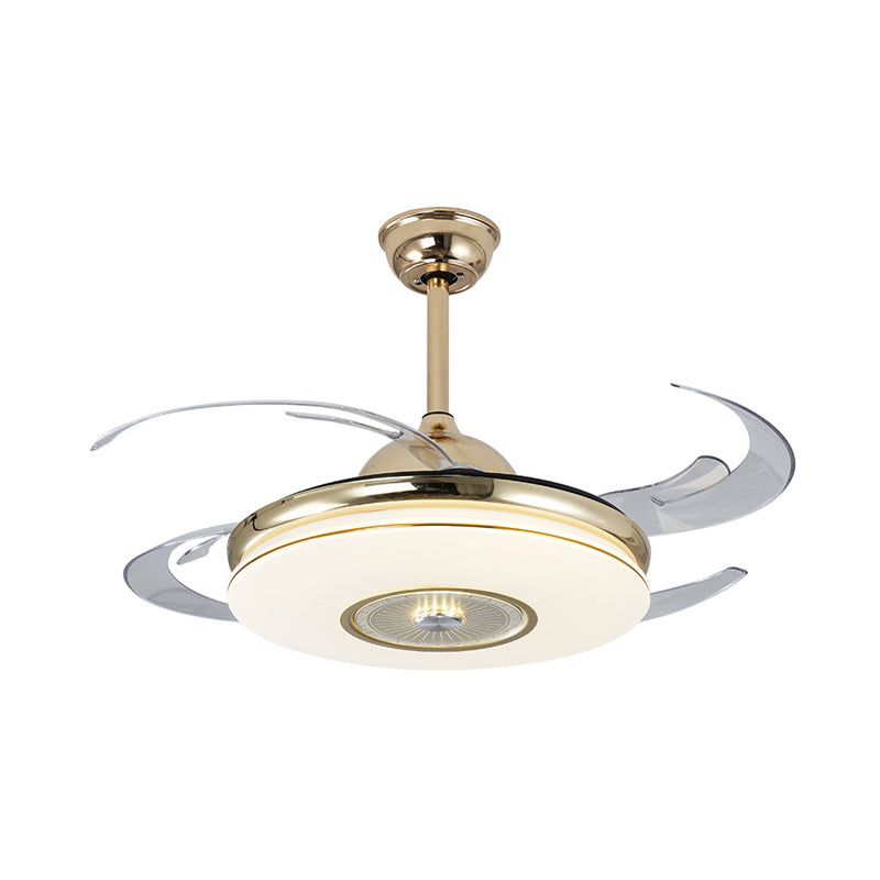 Acrílico redondo semi flushmount moderno dormitorio 48 "lámpara de ventilador colgante de ancho ancho en níquel/oro con 4 cuchillas