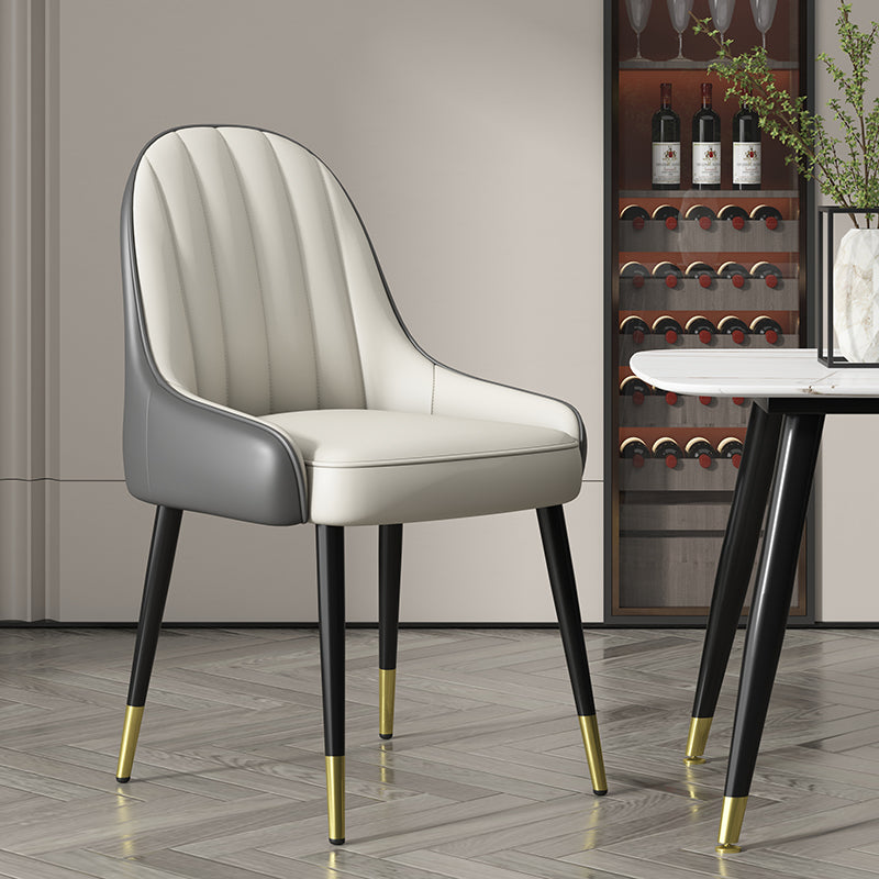 Silla de comedor tapizada de metal con respaldo Parsons de sillón escandinavo de interior