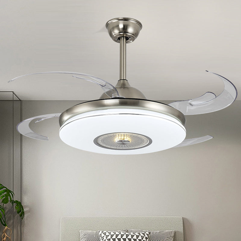 Acrílico redondo semi flushmount moderno dormitorio 48 "lámpara de ventilador colgante de ancho ancho en níquel/oro con 4 cuchillas