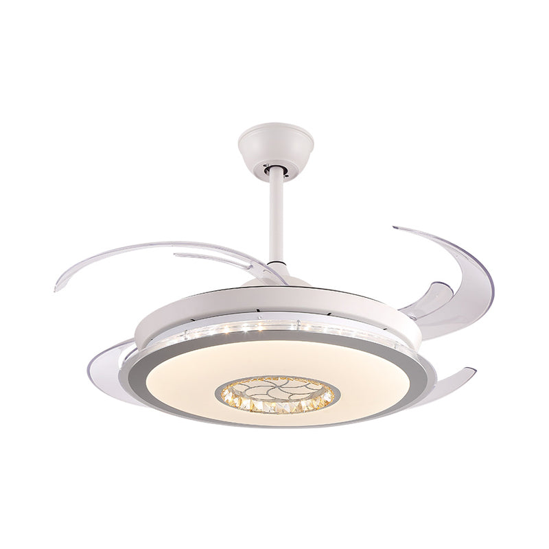 48 "W Círculo LED Semi Flush Lighting Modernismo Blanco Acrílico 4 Lámpara de ventilador colgante de techo de cuchillas transparentes para dormitorio