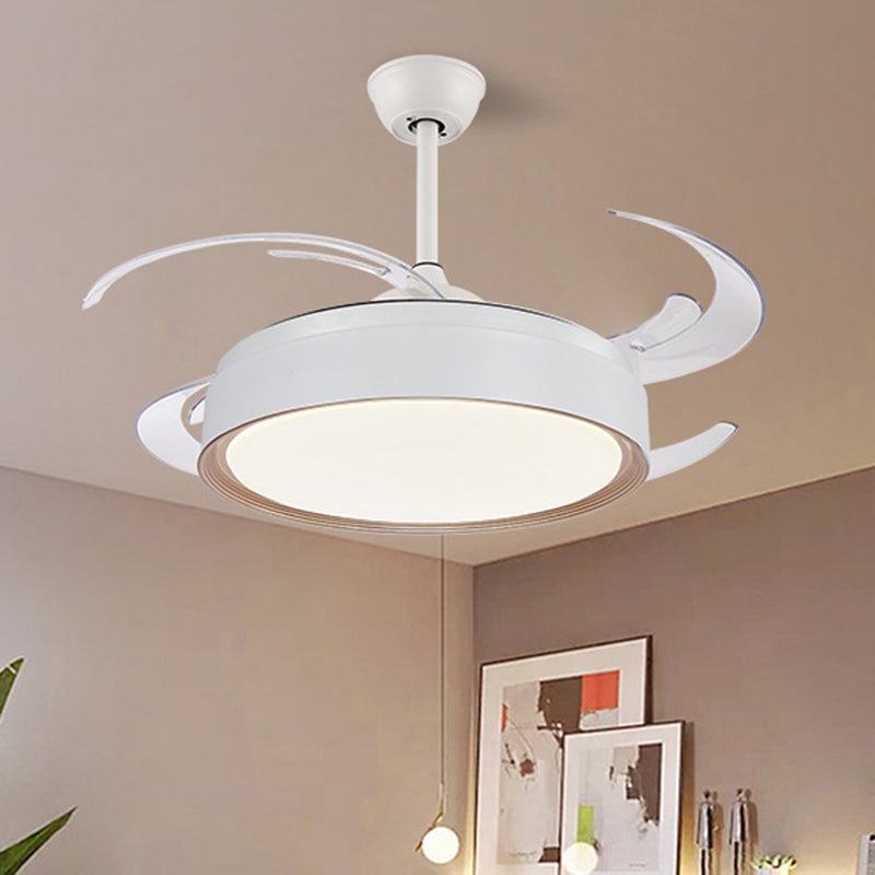Luz de ventilador de acrílico acrílico redondo Lámpara de montaje de semi rascilla de dormitorio LED minimalista en blanco con 4 cuchillas, 48 ​​"W