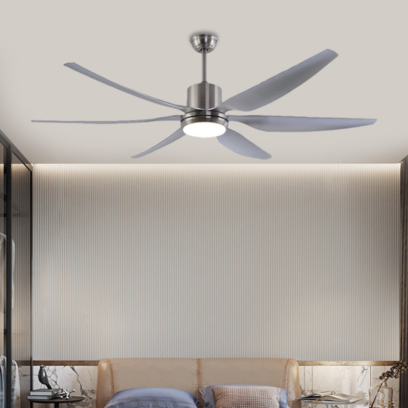 Lámpara de ventilador de techo redondo de níquel LED METALME METALIC LED Semi Flush Lights con 6 cuchillas grises, 66 "W