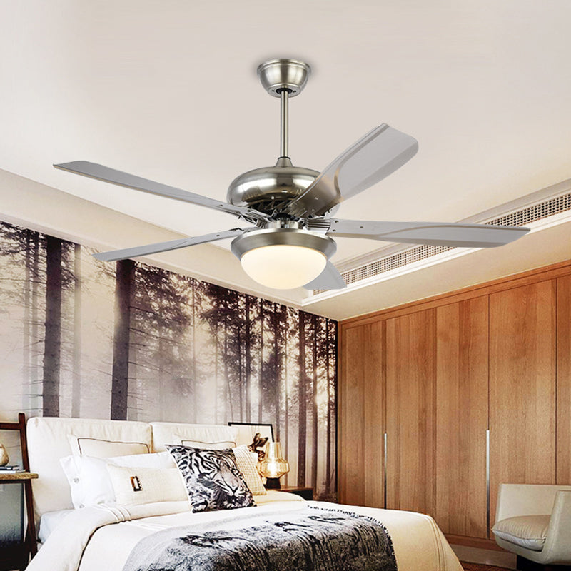 4 cuchillas grises del ventilador de sala de estar de la sala de estar de metal moderno de 50 "de ancho lámpara de plateado de plateado de led de ancho montado en el rubor