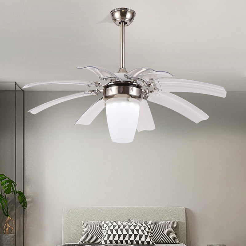 48 "W LED Semi Flushmount Cono contemporáneo Class Opal Glass 8 cuchillas Ventilador de techo en plata para dormitorio