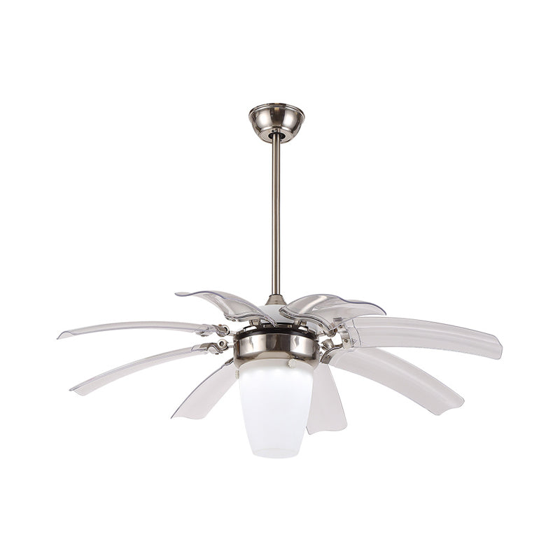 48 "W LED Semi Flushmount Contemporary Cone Opal Glass 8 Klingen Deckenventilator Beleuchtung in Silber für Schlafzimmer