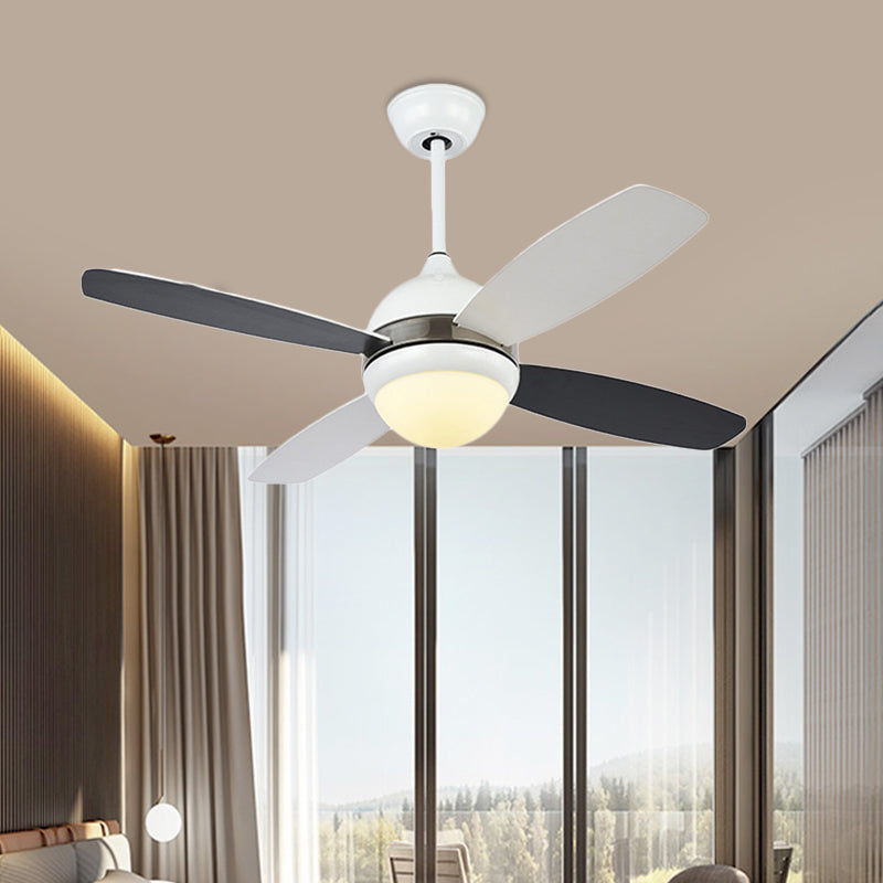 Lámpara de ventilador de techo de domo negro de 42 "W de dormitorio metálico moderno LED SEMI FLUSH LIGHTIVE con sombra acrílica, 4 cuchillas