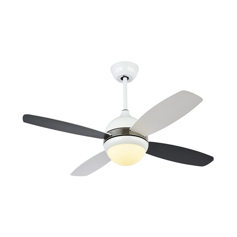 Lámpara de ventilador de techo de domo negro de 42 "W de dormitorio metálico moderno LED SEMI FLUSH LIGHTIVE con sombra acrílica, 4 cuchillas