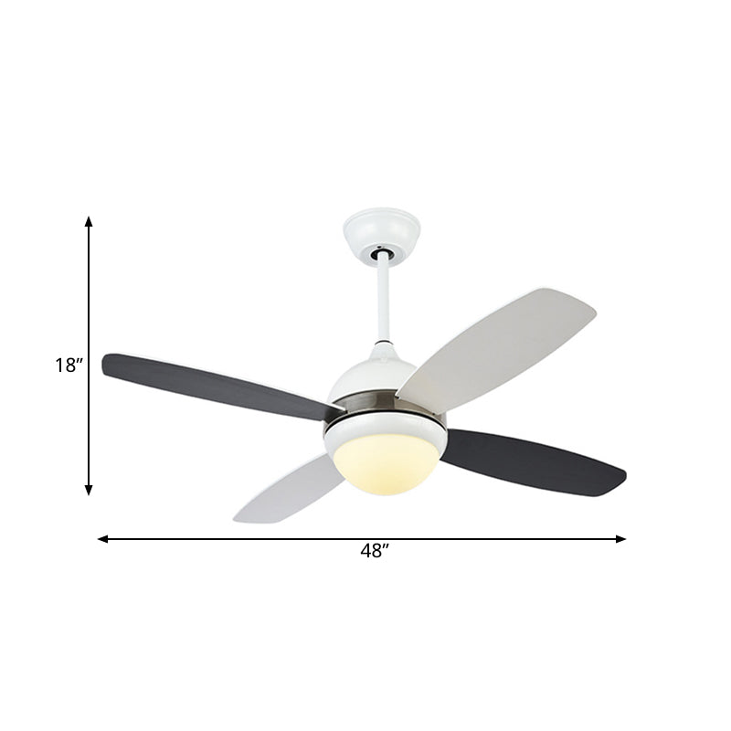 Lámpara de ventilador de techo de domo negro de 42 "W de dormitorio metálico moderno LED SEMI FLUSH LIGHTIVE con sombra acrílica, 4 cuchillas