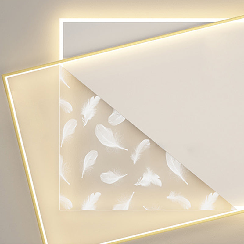 Square LED Flush Mount Light Feather Pattern Simplicity Ceiling Light for Bedroom