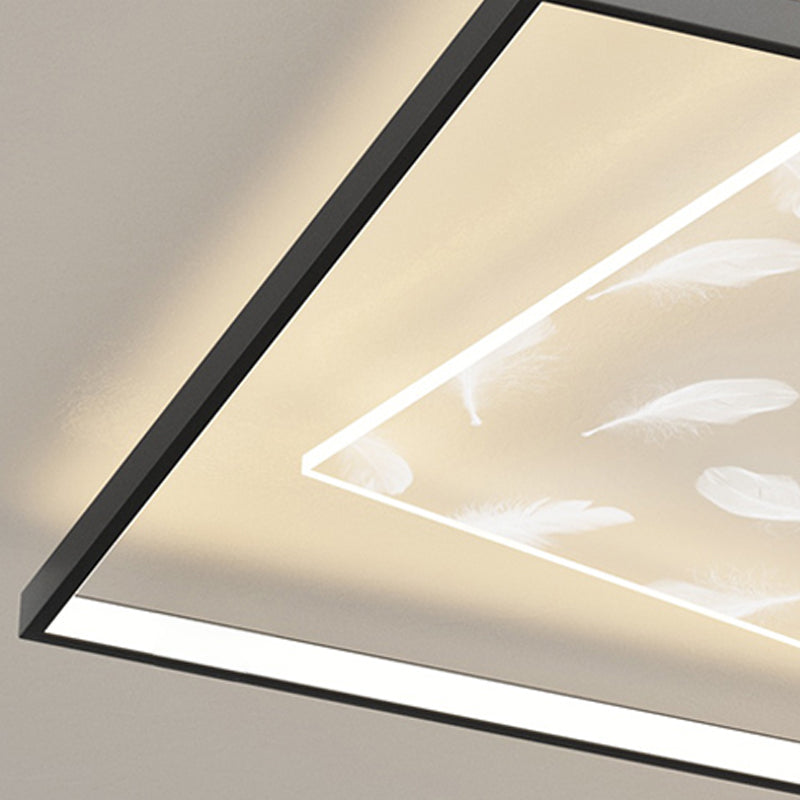 Square LED Flush Mount Light Feather Pattern Simplicity Ceiling Light for Bedroom