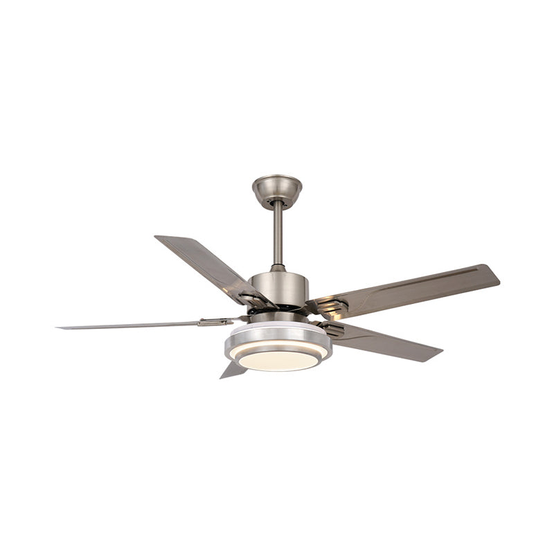 Luz de ventilador colgante de círculo metálico Modernismo 48 "W LED LED SEMI FLUSH LAMP en níquel con 5 cuchillas plateadas, conversión de frecuencia/general