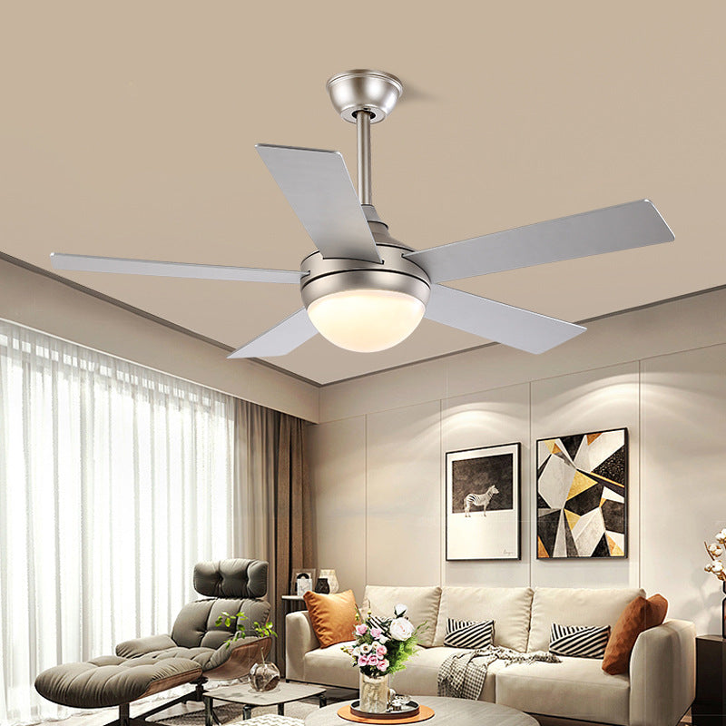 Modern Dome Semi Flush Lighting 48 "brede LED metallic plafondventilator Lamp in zilver voor woonkamer met 5 heldere messen