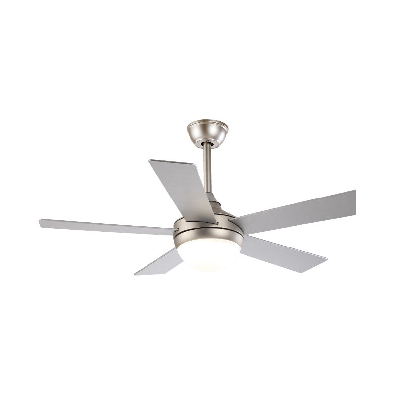 Modern Dome Semi Flush Lighting 48 "brede LED metallic plafondventilator Lamp in zilver voor woonkamer met 5 heldere messen