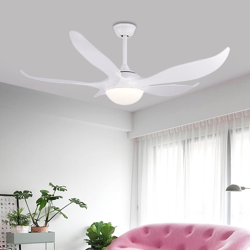 Lámpara de ventilador de techo LED de 56 "W White Modernista Acrílico Domo Lámpara montada en semi descarga con 5 cuchillas para dormitorio