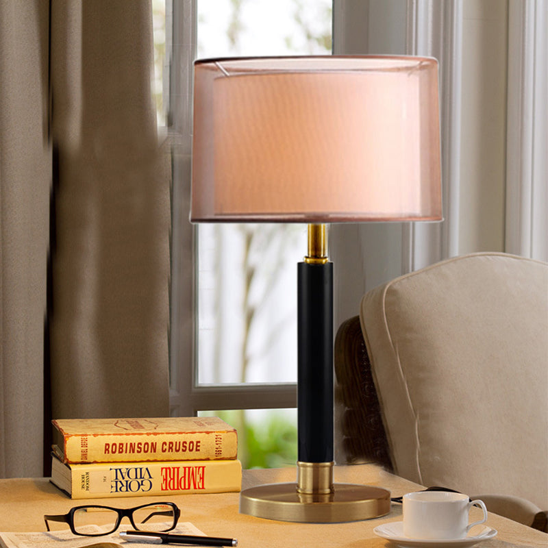 Modernism Drum Task Lighting Fabric 1 Bulb Small Desk Lamp in Gold for Living Room