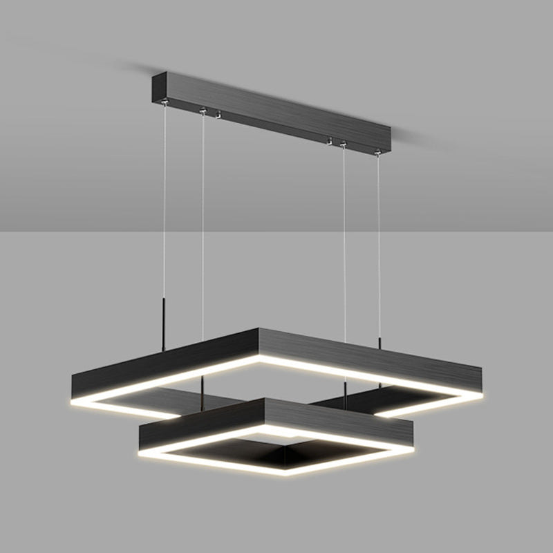 Modern Metal Chandelier Multi-Layer Square Chandelier Pendant Lamps in Black for Living Room