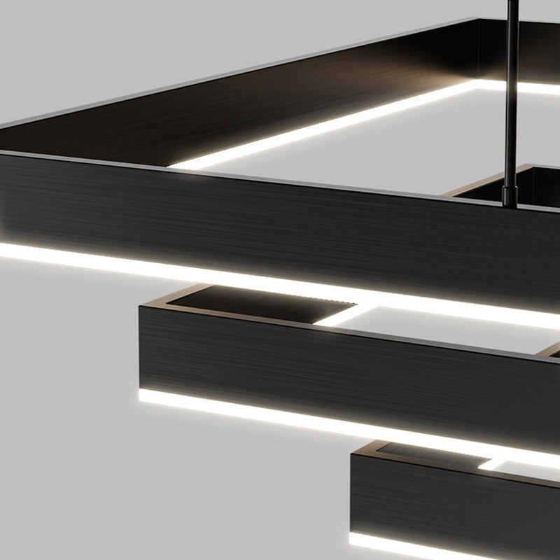 Modern Metal Chandelier Multi-Layer Square Chandelier Pendant Lamps in Black for Living Room
