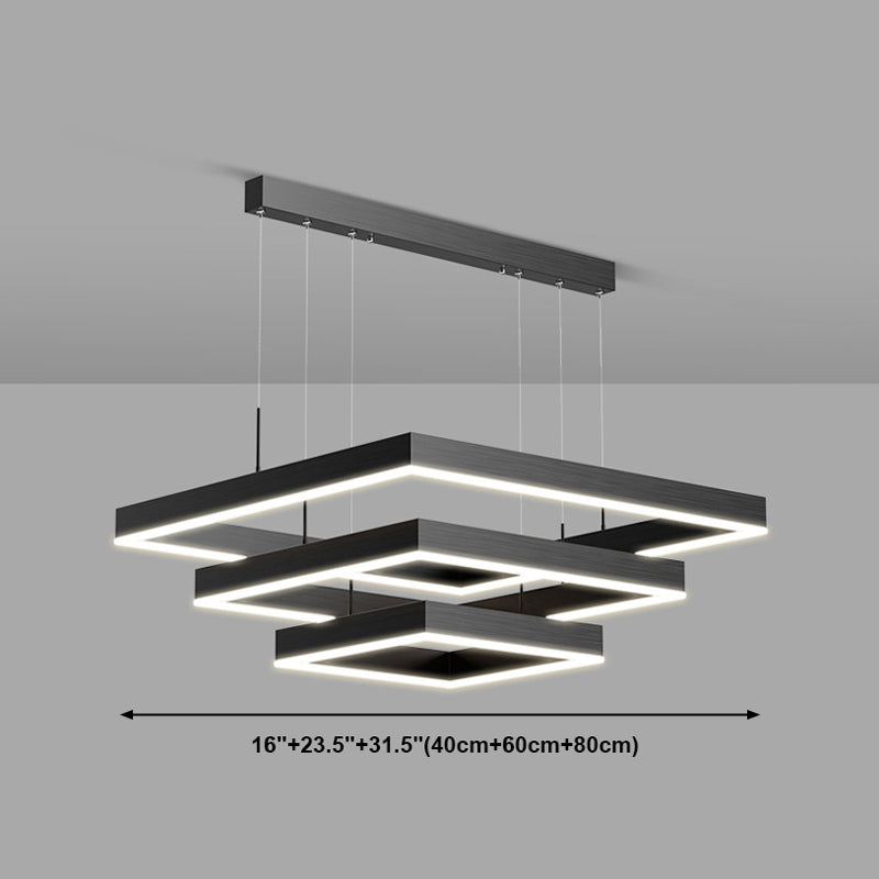 Modern Metal Chandelier Multi-Layer Square Chandelier Pendant Lamps in Black for Living Room