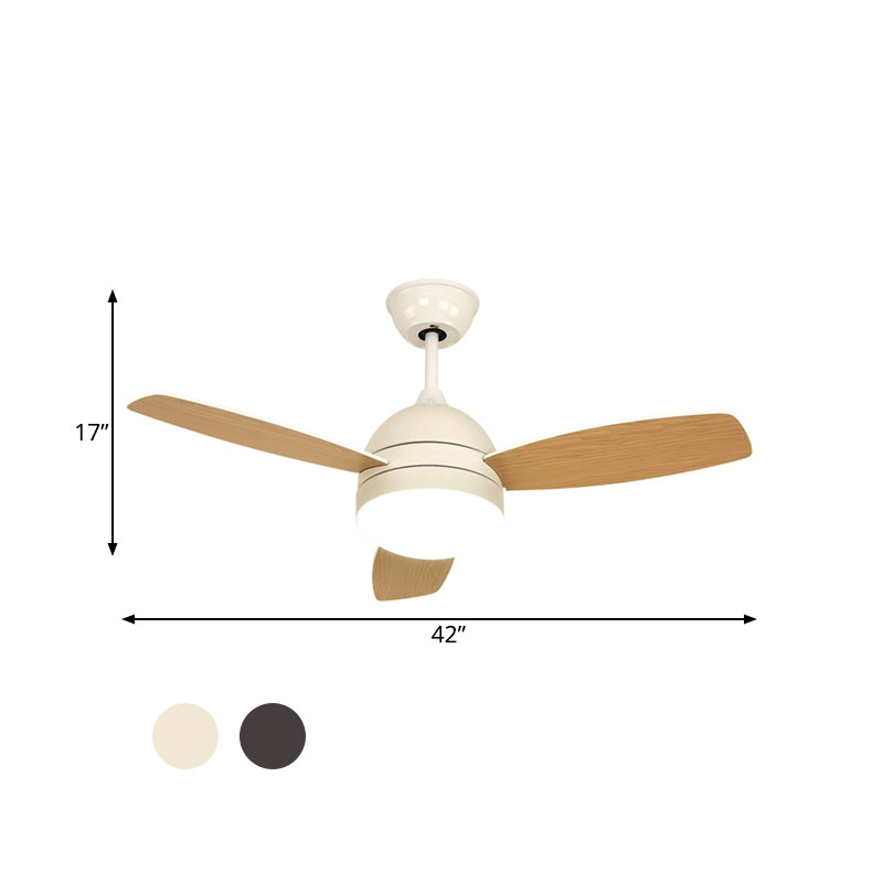 Lámpara de ventilador colgante de LED blanco/negro Modernista Metálico Metálico Lámpara Monteada Semi Flush con 3 cuchillas de madera, 42 "W