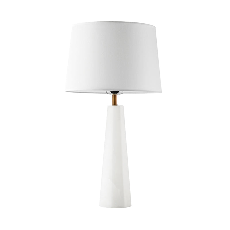Lampada da comodino contemporanea a tamburo conico bianco a 1 lampadina con paralume in tessuto