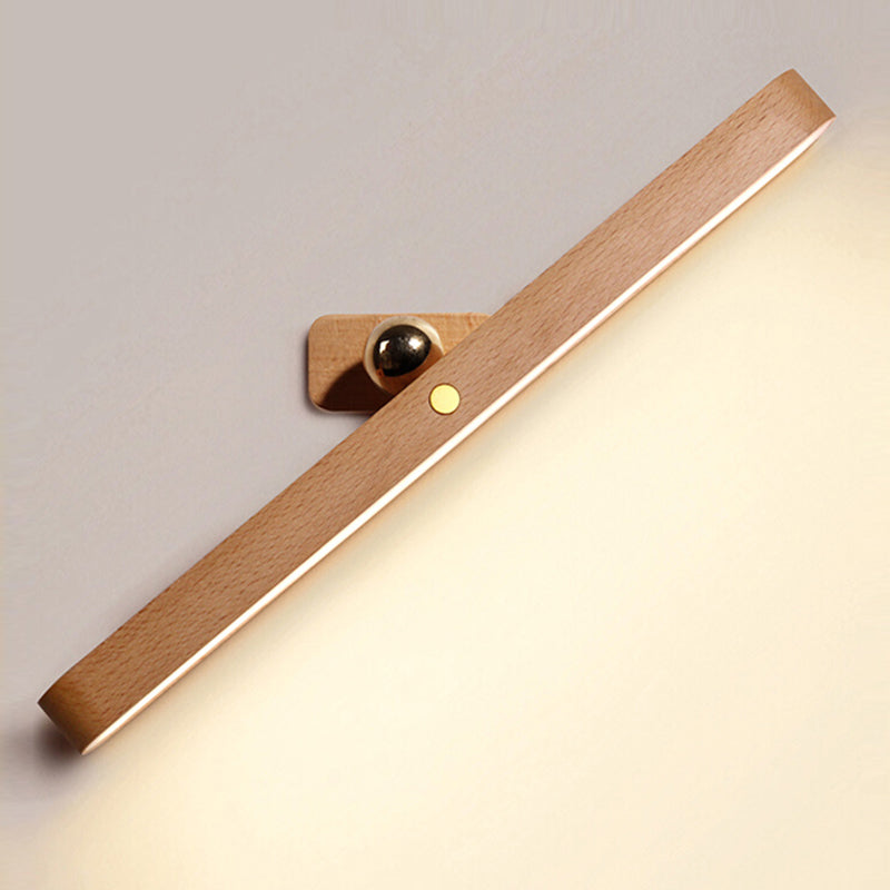 USB Rechargeable Bar Shaped Wall Lamp Modern Wooden Bathroom LED Wall Light Fixture