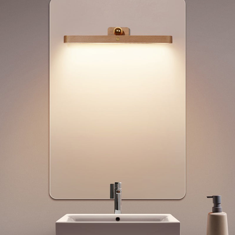 USB Rechargeable Bar Shaped Wall Lamp Modern Wooden Bathroom LED Wall Light Fixture