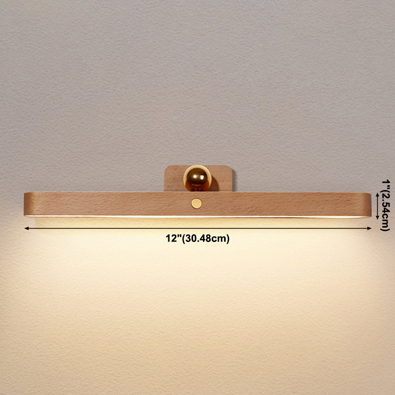 USB Rechargeable Bar Shaped Wall Lamp Modern Wooden Bathroom LED Wall Light Fixture