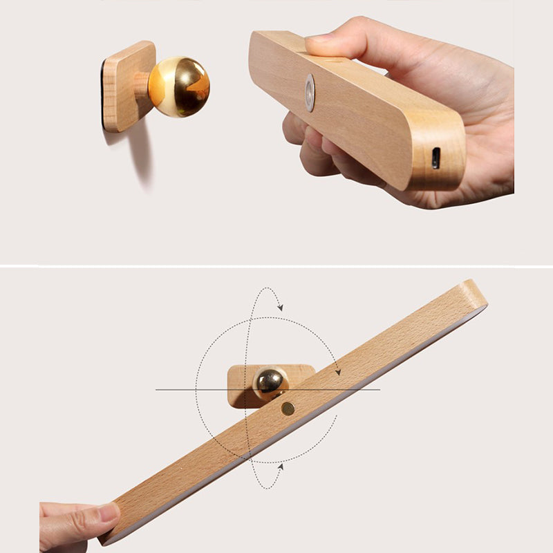 USB Rechargeable Bar Shaped Wall Lamp Modern Wooden Bathroom LED Wall Light Fixture