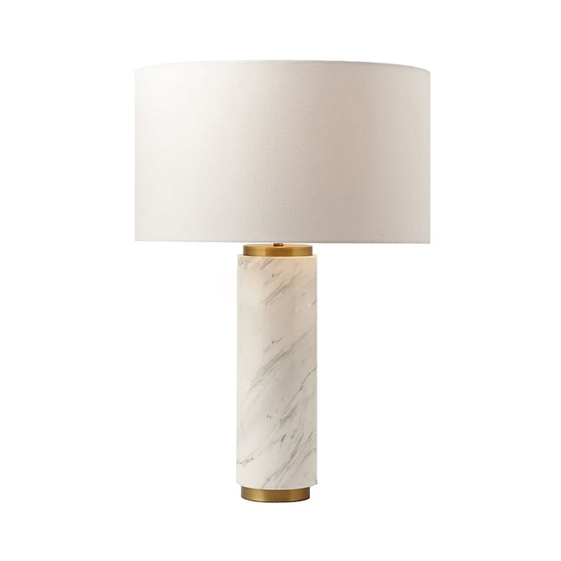 Cylindrical Task Lamp Modernism Fabric 1 Head White Table Light with Marble Base