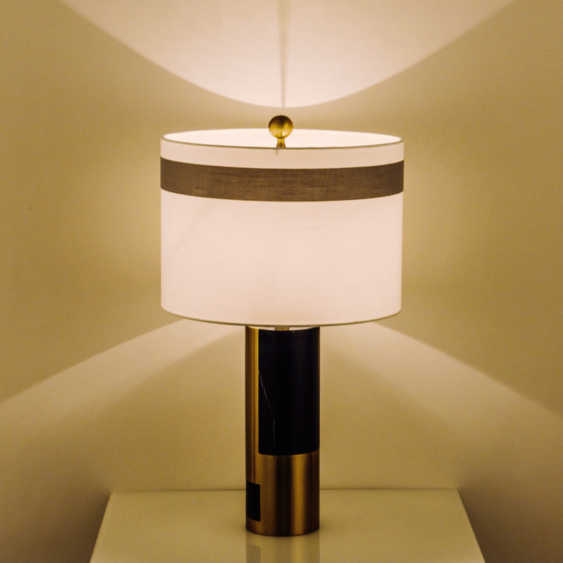 1 table de chevet de tête lumière moderne lampe de nuit blanche moderne avec nuance de tissu de cylindre