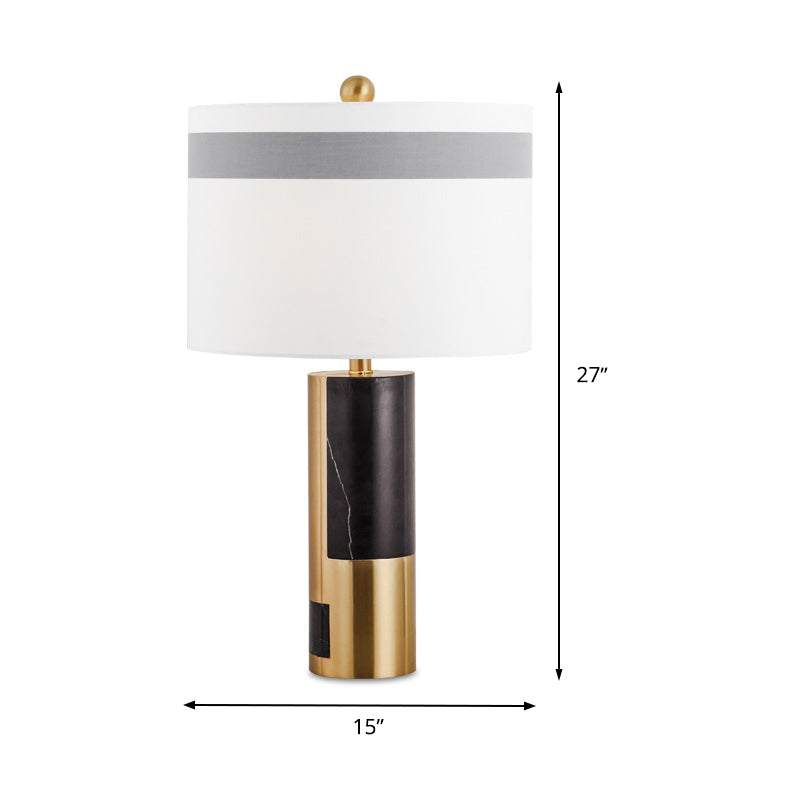 1 table de chevet de tête lumière moderne lampe de nuit blanche moderne avec nuance de tissu de cylindre