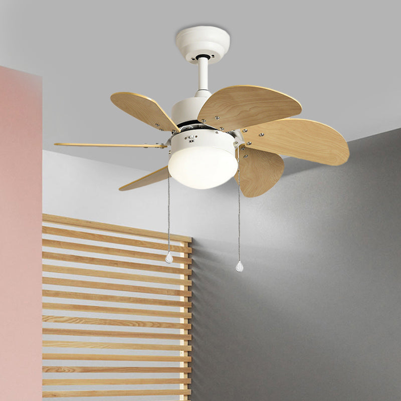 Lámpara moderna de 6 blades semi de iluminación semi flush de 30 "de ancho lámpara de ventilador LED de ancho en beige, control de la pared/cadena de extracción