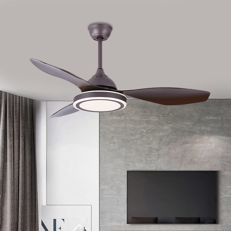 Metall Circle Halbflush Mount Lampe Modernismus Schlafzimmer LED Anhänger Lüfter hell in dunklem Kaffee mit 3 braunen Klingen, 48 "breit