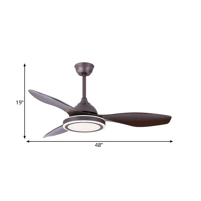 Metall Circle Halbflush Mount Lampe Modernismus Schlafzimmer LED Anhänger Lüfter hell in dunklem Kaffee mit 3 braunen Klingen, 48 "breit