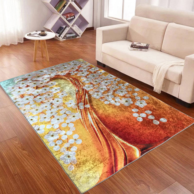 Stijlvol rood gebied Rug bloempatroon polyester gebied tapijt vlekbestendig vloerkleed voor slaapkamer