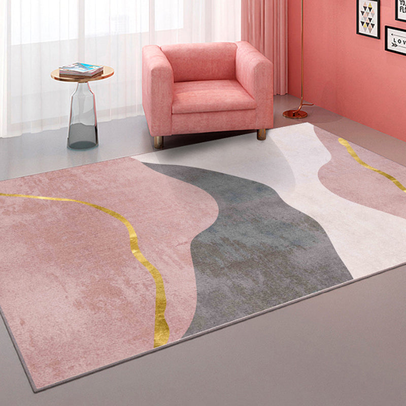 Gold Striped Rug Polyester Modern Indoor Rug Washable Rug for Home Decoration