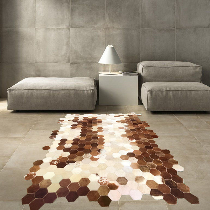 Brown Contrast Color Carpet Cowhide Area Rug Stain Resistant Area Rug for Home Decor