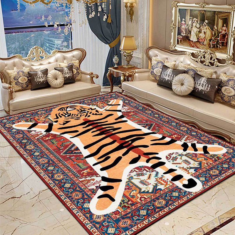 Contemporary Tiger Striped Carpet Polyester Indoor Rug Non-Slip Backing Area Carpet for Living Room
