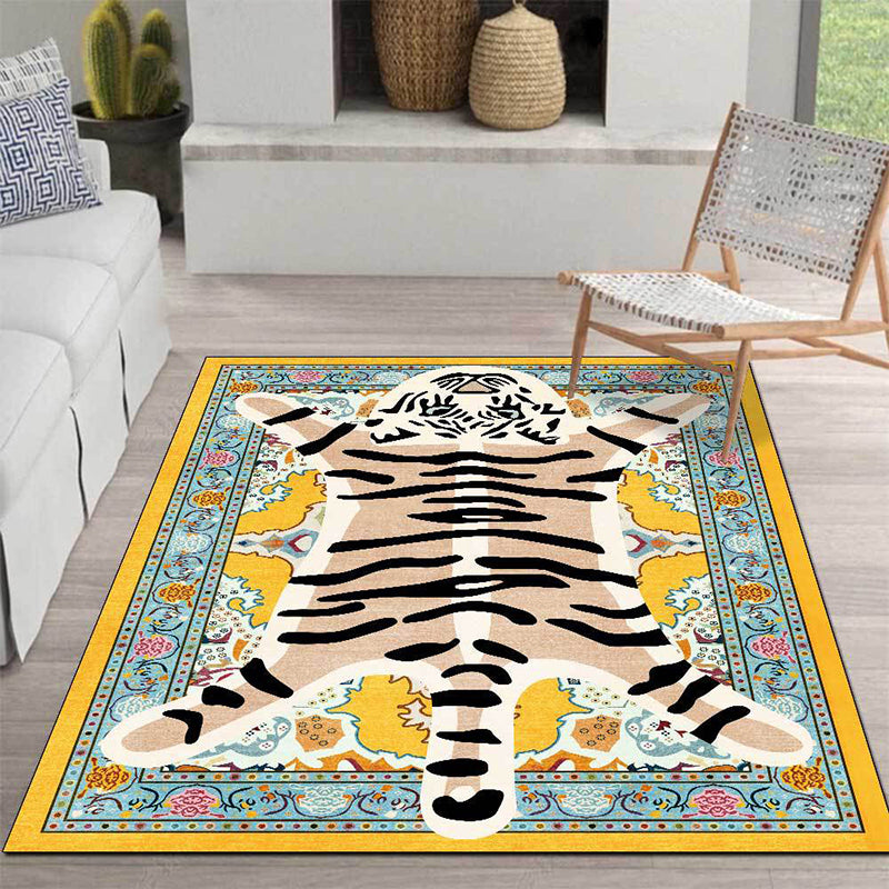 Contemporary Tiger Striped Carpet Polyester Indoor Rug Non-Slip Backing Area Carpet for Living Room