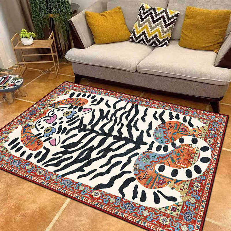 Contemporary Tiger Striped Carpet Polyester Indoor Rug Non-Slip Backing Area Carpet for Living Room