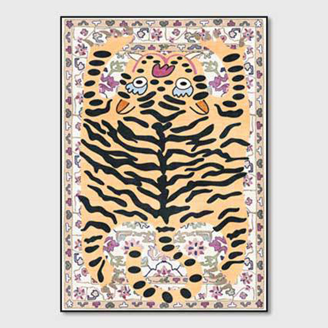 Contemporary Tiger Striped Carpet Polyester Indoor Rug Non-Slip Backing Area Carpet for Living Room