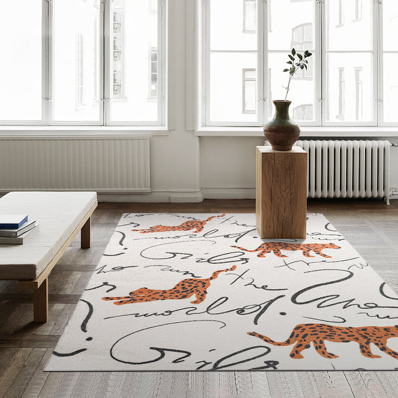 White Modern Carpet Leopard Pattern Polyester Area Rug Non-Slip Backing Rug for Home Decor