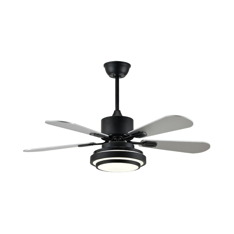 Lámpara de ventilador de techo LED de 48 "W Modernista de metal redondeo de metal redondeo montado en la sala de estar con 4 cuchillas plateadas, conversión de frecuencia