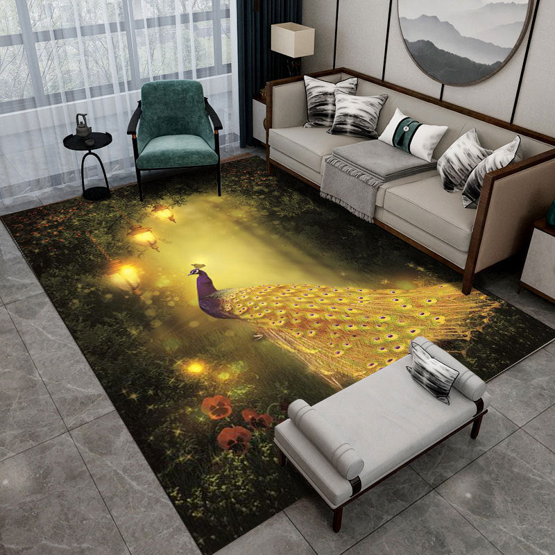 Modern pauw bedrukt tapijt polyester binnen tapijt tapijt niet-slip achterste ruggengiert tapijt voor woonkamer