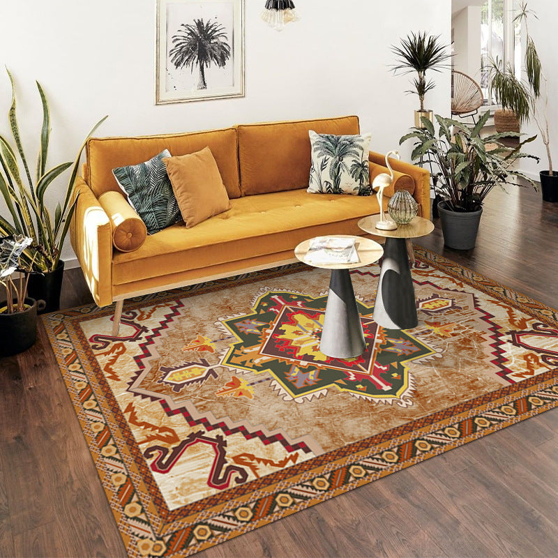 Brown Traditional Rug Polyester Graphic Rug Non-Slip Backing Rug for Living Room