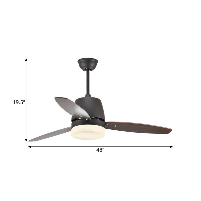 Lámpara de abanico colgante de metal de montaje semi rascijada de cilindro moderno en negro con 3 cuchillas, 48 ​​"de ancho