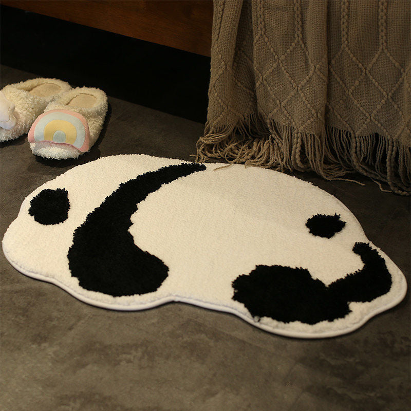 White Simple Rug Polyester Panda Rug Non-Slip Backing Area Rug for Living Room